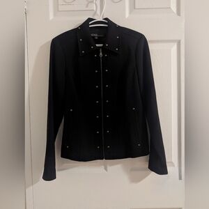 Kasper Sportswear Black Studded Zip Front Blazer Jacket Professional Career S